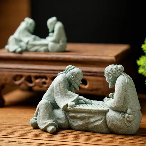 Chinese Classical Sandstone Figurine Ornament Jiang Taigong Fishing And Chess Players Tea Pet Fish Tank Landscaping Craft