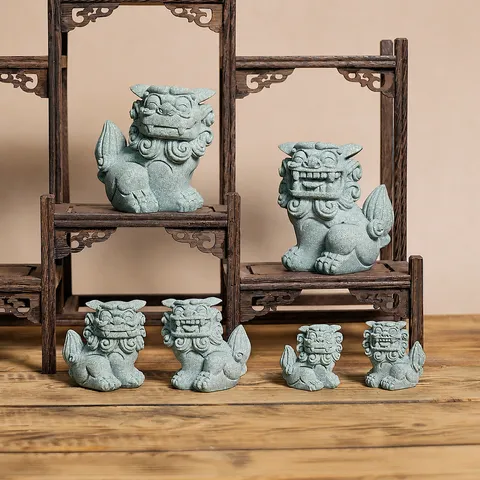 Kreativer Chinesischer Stil Blauer Sandstein Süße Löwe Ornamente Tischdekoration Hip-Hop Stein Löwe Handwerk Figur Geschenk