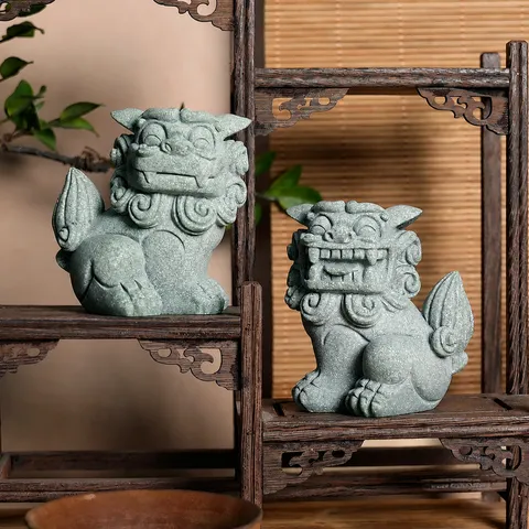 Kreativer Chinesischer Stil Blauer Sandstein Süße Löwe Ornamente Tischdekoration Hip-Hop Stein Löwe Handwerk Figur Geschenk