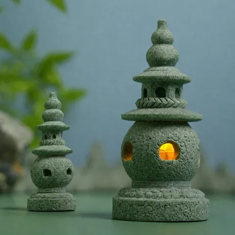 Chinese Zen Style Blue Sandstone Pagoda Lantern Miniature Landscape Fish Tank Decor Ancient Style Stone Tower Ornament