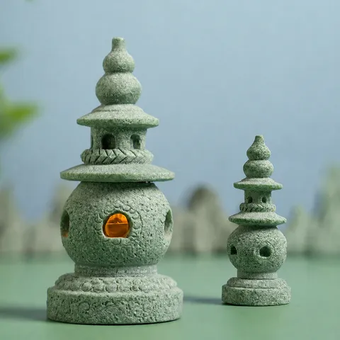 Chinese Zen Style Blue Sandstone Pagoda Lantern Miniature Landscape Fish Tank Decor Ancient Style Stone Tower Ornament