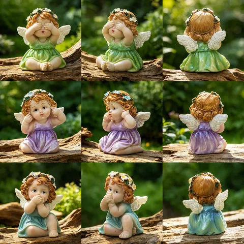 Resin Angel Figurine Three Wise Little Flower Fairy Statue Cute Desktop Home Decor Collectible Ornament Gift