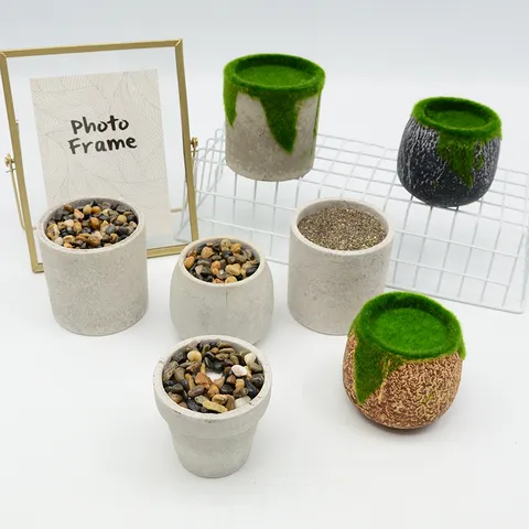 Vaso da Fiori per Piante Artificiali Contenitore Floccato in Polpa Bonsai Succulenta Piccolo Desktop Decorazione Rustica per la Casa Vaso di Ciottoli