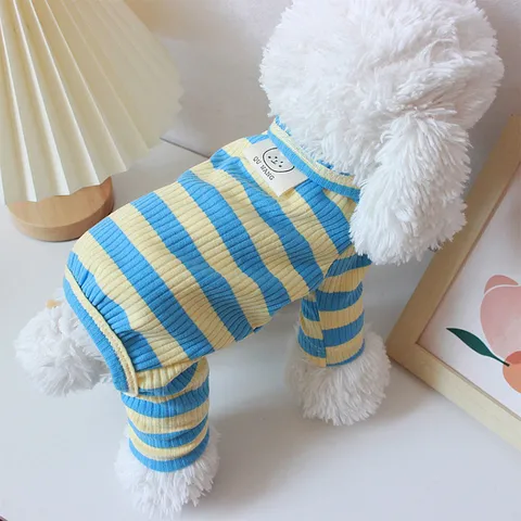 Dog Clothes Spring Summer Thin Striped Four-Legged Pajamas Cute Pet Apparel Small Dogs Teddy Breathable Jumpsuit