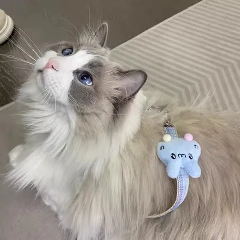 Pet Cat Harness And Leash Set Cute Cartoon Rabbit Plush Plaid Webbing Anti-Escape Walking Strap For Kittens