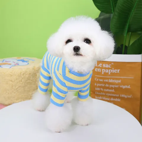 Dog Clothes Spring Summer Thin Striped Four-Legged Pajamas Cute Pet Apparel Small Dogs Teddy Breathable Jumpsuit