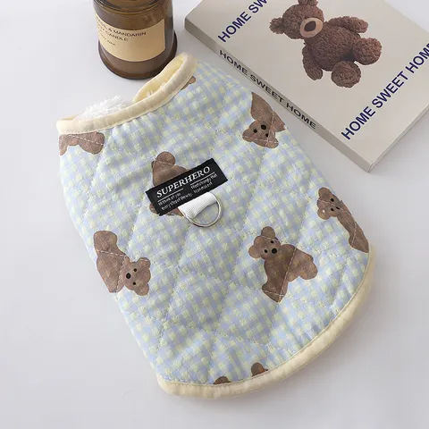 Small Dog Winter Warm Cotton Vest Cute Cartoon Bear Fleece Lined Puppy Apparel Cold Weather Outfits