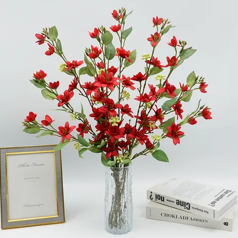 Artificial Jasmine Single Branch 2 Fork Fake Flower For Wedding Background Home Soft Furnishing Interior Decoration