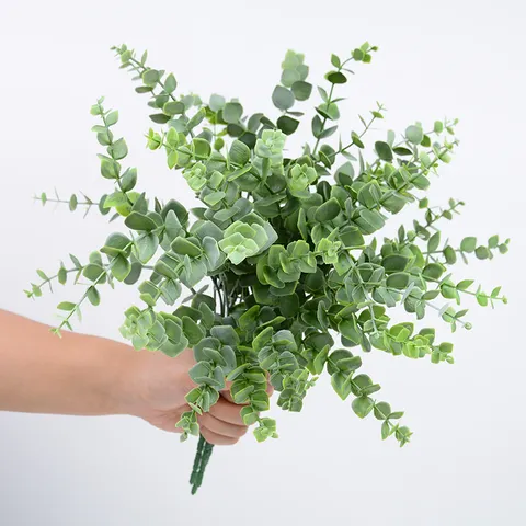 Artificial Eucalyptus Leaves Stems Faux Greenery Plants Plastic Fake Flowers For Home Decor Wall Background