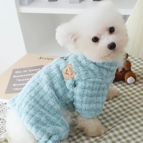 Winter Warm Dog Clothes Cute Bear Embroidery Fleece Four-Legs Coat Puppy Apparel Pet Winter Outfit For Small Dogs