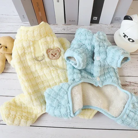Winter Warm Dog Clothes Cute Bear Embroidery Fleece Four-Legs Coat Puppy Apparel Pet Winter Outfit For Small Dogs