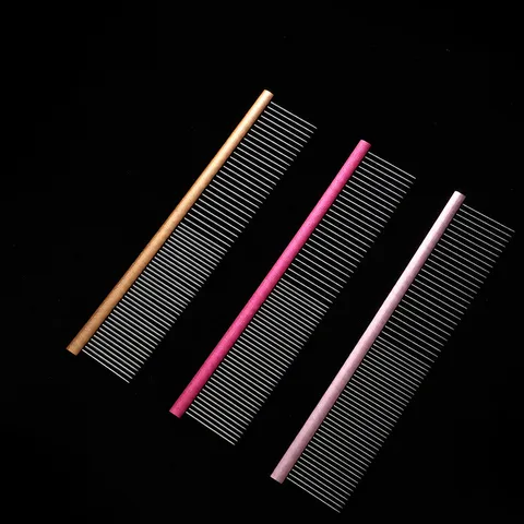 Pet Grooming Comb Stainless Steel Double Sided Dog Cat Shedding Brush Colorful Handle Pet Hair Care Tool
