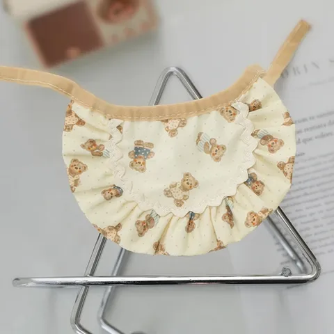 Cute Pet Bib Saliva Towel Lace Ruffle Cartoon Bear Cherry Print Cat Collar Pet Accessories For Small Dogs Cats Daily Wear