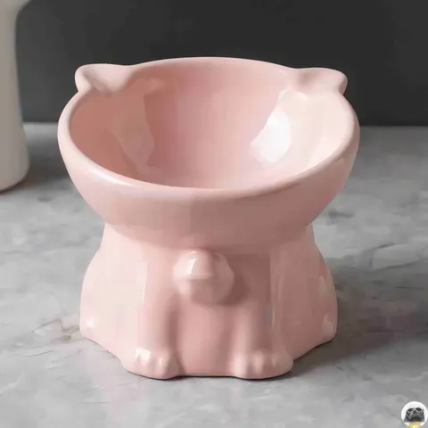 Cute Ceramic Cat Bowl Elevated Pet Food Water Bowl Large Caliber Anti-Overturning Cervical Spine Protection