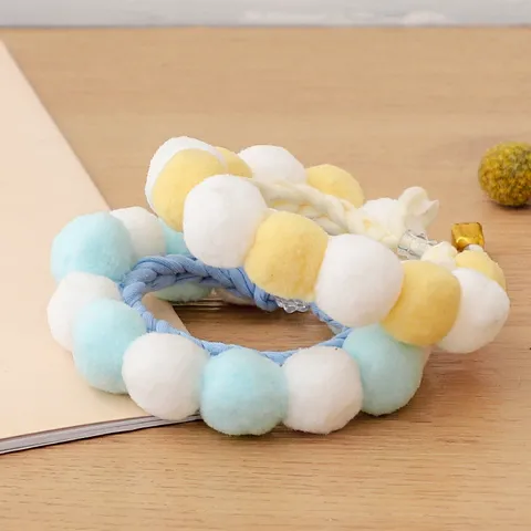 Cute Cat Collar With Colorful Pom Poms And Bell Adjustable Soft Plush Neck Strap For Kitten Small Dogs Pet Accessories