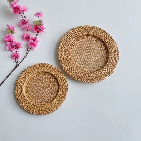 Handmade Woven Rattan Placemat Retro Chinese Style Round Heat Insulation Table Mat For Tea Cup Pot Dinner Plate