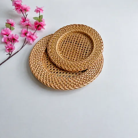 Handmade Woven Rattan Placemat Retro Chinese Style Round Heat Insulation Table Mat For Tea Cup Pot Dinner Plate