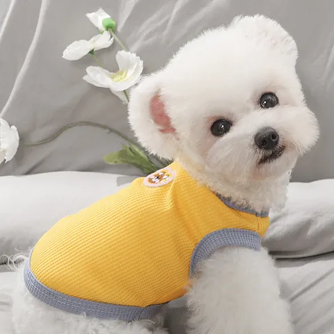 Cute Bear Embroidery Pet Vest Waffle Breathable Puppy Clothes Small Medium Dog Summer Apparel Pet Clothing