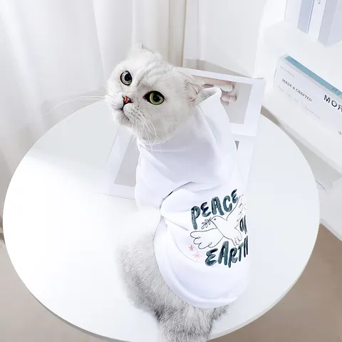 Pet Cat Hooded Sweatshirt Cute Peace Pigeon Embroidery Cotton Blend Apparel Casual Two-Legged Clothes For Small Kittens
