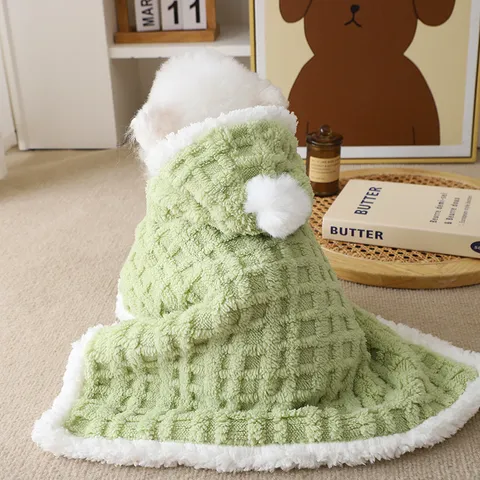 Pet Dog Winter Warm Fleece Cloak Cape Small Dogs Puppy Hooded Blanket Soft Coral Fleece Thermal Apparel Coat Pet Supplies