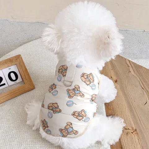 Winter Warm Dog Vest Cute Bear Print Fleece Lined Puppy Cotton Coat Thickened Pet Clothes