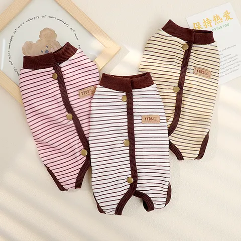 Pet Dog Clothes Striped Four Legged Apparel Puppy Autumn Winter Warm Jumpsuit
