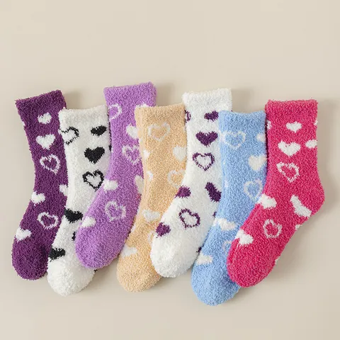 Women's Heart Pattern Coral Fleece Floor Socks Thick Warm Winter Sleep Socks Cozy Fuzzy Home Hosiery