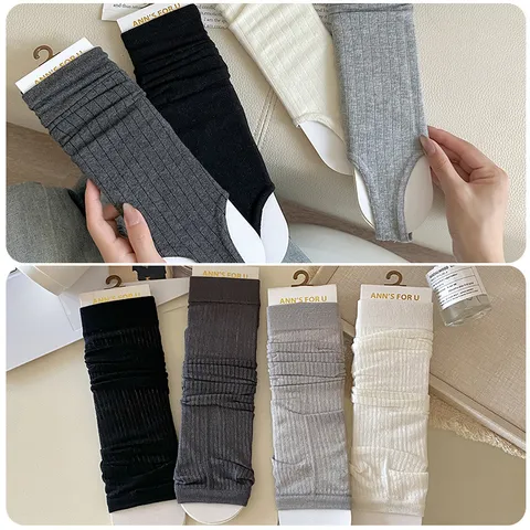 Women Fashion Solid Color Ribbed Stirrup Socks Summer Thin Stacked Leg Warmers Casual Cotton Long Socks For Daily Wear