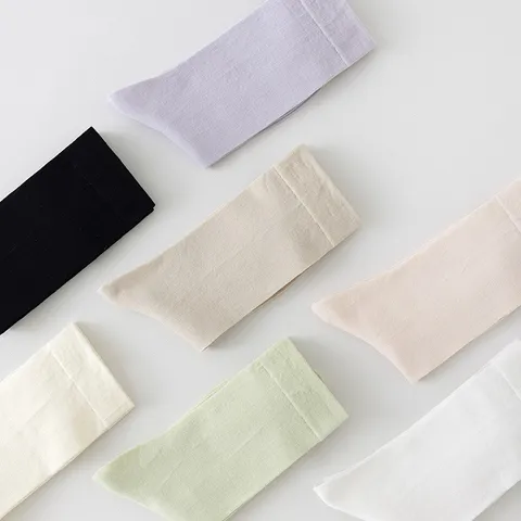 Chaussettes Slouch Couleur Unie Décontractées pour Femmes Respirantes Antibactériennes en Coton Mi-Bas Printemps Été