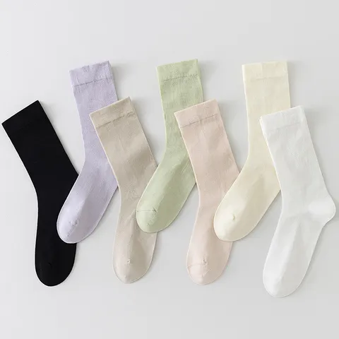 Chaussettes Slouch Couleur Unie Décontractées pour Femmes Respirantes Antibactériennes en Coton Mi-Bas Printemps Été