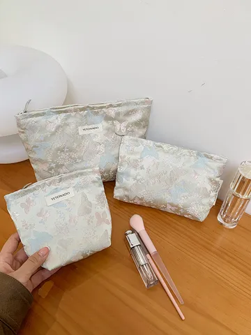 Ins Style Jacquard Butterfly Large Capacity Cosmetic Bag Portable Travel Storage Pouch Women Makeup Organizer Handbag