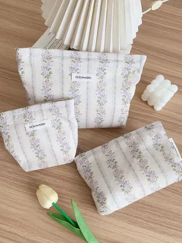 Vintage Floral Jacquard Cosmetic Bag Large Capacity Portable Makeup Pouch Women Travel Toiletry Storage Organizer Bag