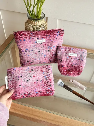 Portable Cosmetic Bag Tweed Makeup Pouch Cute Toiletry Storage Bag For Women Travel Daily Use