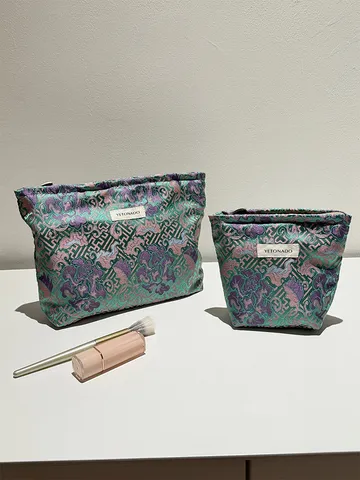 Chinese Retro Peony Floral Jacquard Cosmetic Bag Portable Travel Makeup Pouch Toiletry Storage Organizer Handbag
