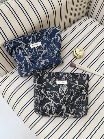Large Capacity Cosmetic Bag Floral Print Canvas Makeup Pouch Portable Travel Toiletry Organizer Handbag For Women