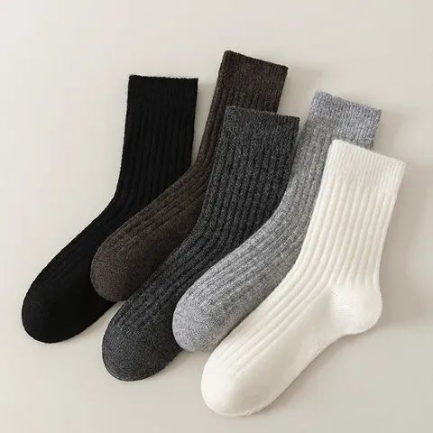 Herren Verdickte Warme Wollsocken Einfarbig Breite Vertikalstreifen Gestrickt Mittelhoch Lässige Wintersocken