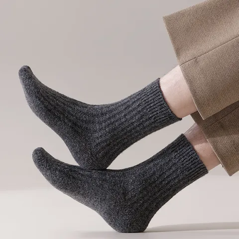 Herren Verdickte Warme Wollsocken Einfarbig Breite Vertikalstreifen Gestrickt Mittelhoch Lässige Wintersocken