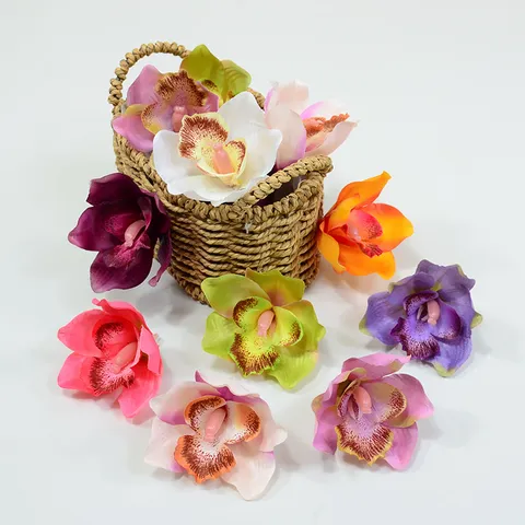Artificial Silk Cymbidium Orchid Flower Heads Fake Flowers For Handmade Floral Arrangement Wedding Party Home Decor Crafts
