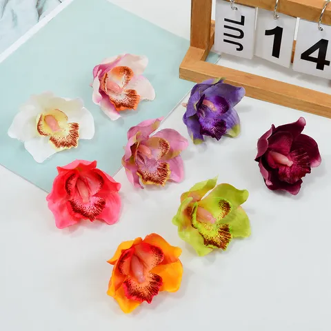 Artificial Silk Cymbidium Orchid Flower Heads Fake Flowers For Handmade Floral Arrangement Wedding Party Home Decor Crafts