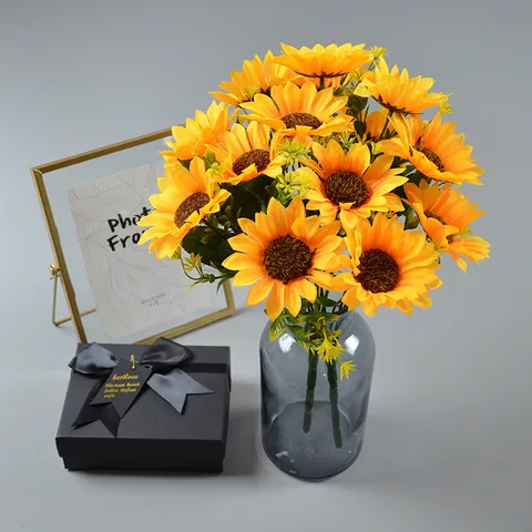 Bouquet de Tournesols Artificiels Fleur en Soie Tournesols Jaunes Tige Maison Jardin Salon Mariage Fête Décor