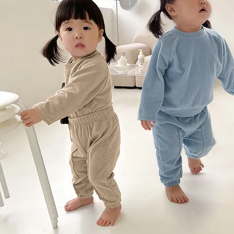 Kids Spring Corduroy Casual Outfit Set Long Sleeve Pullover Top And Long Pants Unisex Baby Sportswear Clothing