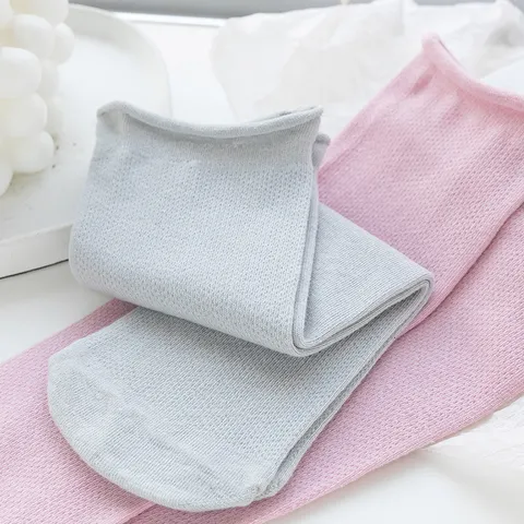 Dames Casual Opgerolde Rand Mesh KuitSokken Effen Kleur Ademend Opengewerkt Katoen Sokken Koreaanse Stijl Mode Hosiery