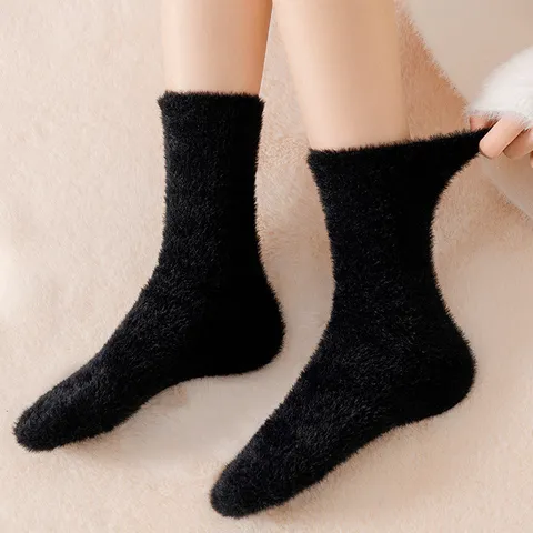 Chaussettes de Sommeil Douces et Chaudes pour Femmes Velours de Vison Pelucheux Mi-Bas Chaussettes Thermiques pour Intérieur Maison Quotidien