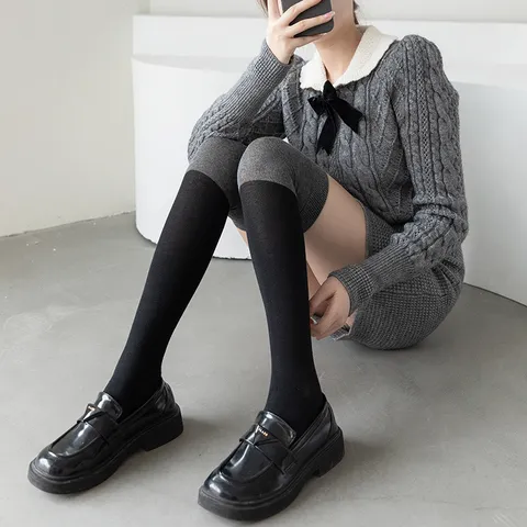 Women Solid Color Over The Knee Long Socks Fashion Casual Cotton Blend Thigh High Stockings Streetwear Hosiery