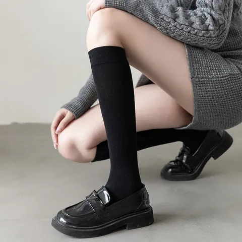 Women Solid Color Over The Knee Long Socks Fashion Casual Cotton Blend Thigh High Stockings Streetwear Hosiery