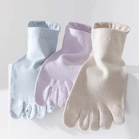 Women's Pure Cotton Summer Thin Breathable Mesh Five Toe Socks Solid Color Low Cut Split Toe Boat Socks