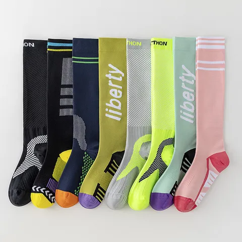 Chaussettes de Sport de Compression pour Femmes Nylon Respirant Fitness Yoga Course Manchons de Mollet Entraînement Longues Chaussettes