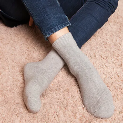 Herren Winter Thermo Wollsocken Verdichtetes Frottee Einfarbig Crew Socken Lässig Warme Kaltwetter Socken