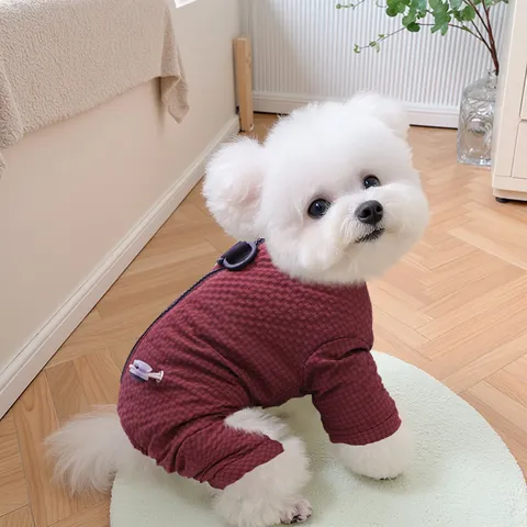 Small Dog Winter Warm Fleece Lined Cotton Coat Four-Legged Apparel With Traction Ring For Bichon Pet Clothing