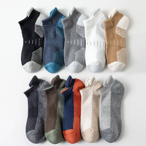 Chaussettes Invisibles en Coton pour Hommes Style Japonais Jacquard Bicolore Éponge Épaisse Chaussettes de Sport Décontractées